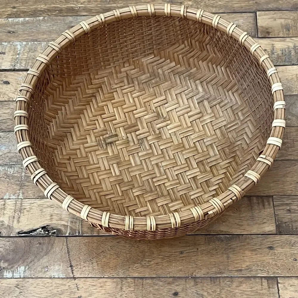 Vintage Hand Woven Round Bottom Wicker Winnowing Basket 11